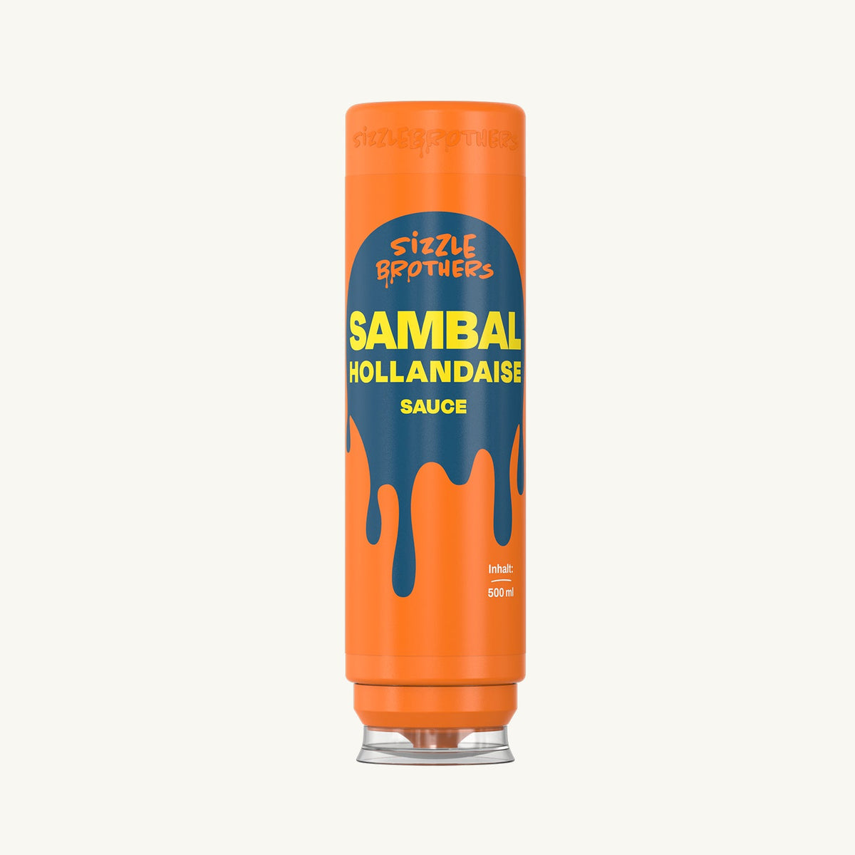 Sizzle Brothers Sambal-Hollandaise Sauce in der orangefarbenen 500-ml-Kopfstandflasche