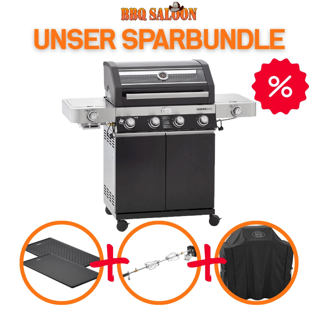Rösle Videro G4-S Vario+ schwarz inkl. Abdeckhaube, Rotisserie & Grillplatte