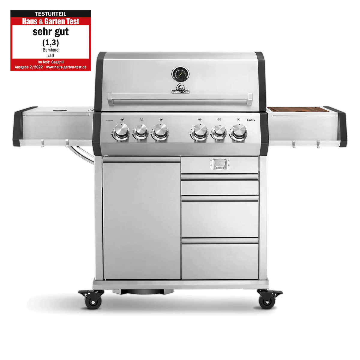 Burnhard Big EARL Premium-Gasgrill 4-Brenner Edelstahl mit Gusseisenrost