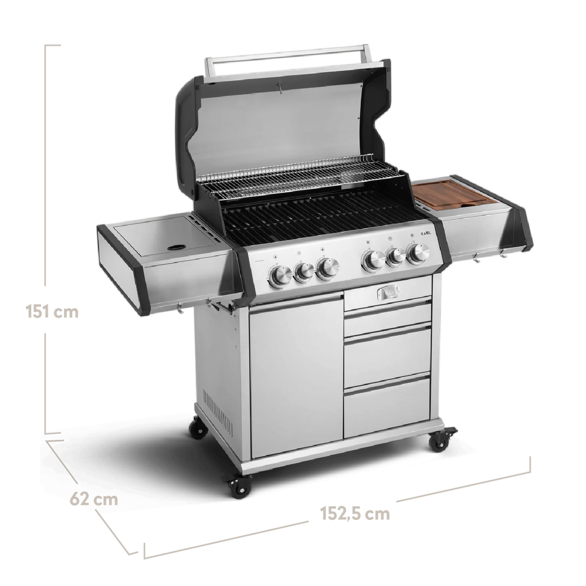 Burnhard Big EARL Premium-Gasgrill 4-Brenner Edelstahl mit Edelstahlrost