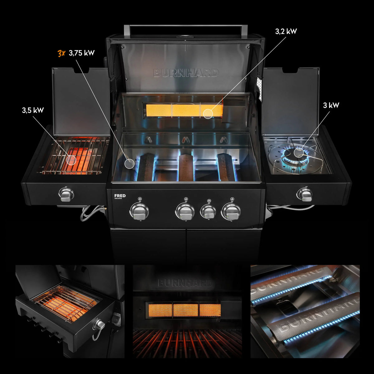 Burnhard FRED Deluxe+ Schwarz mit Gussrosten