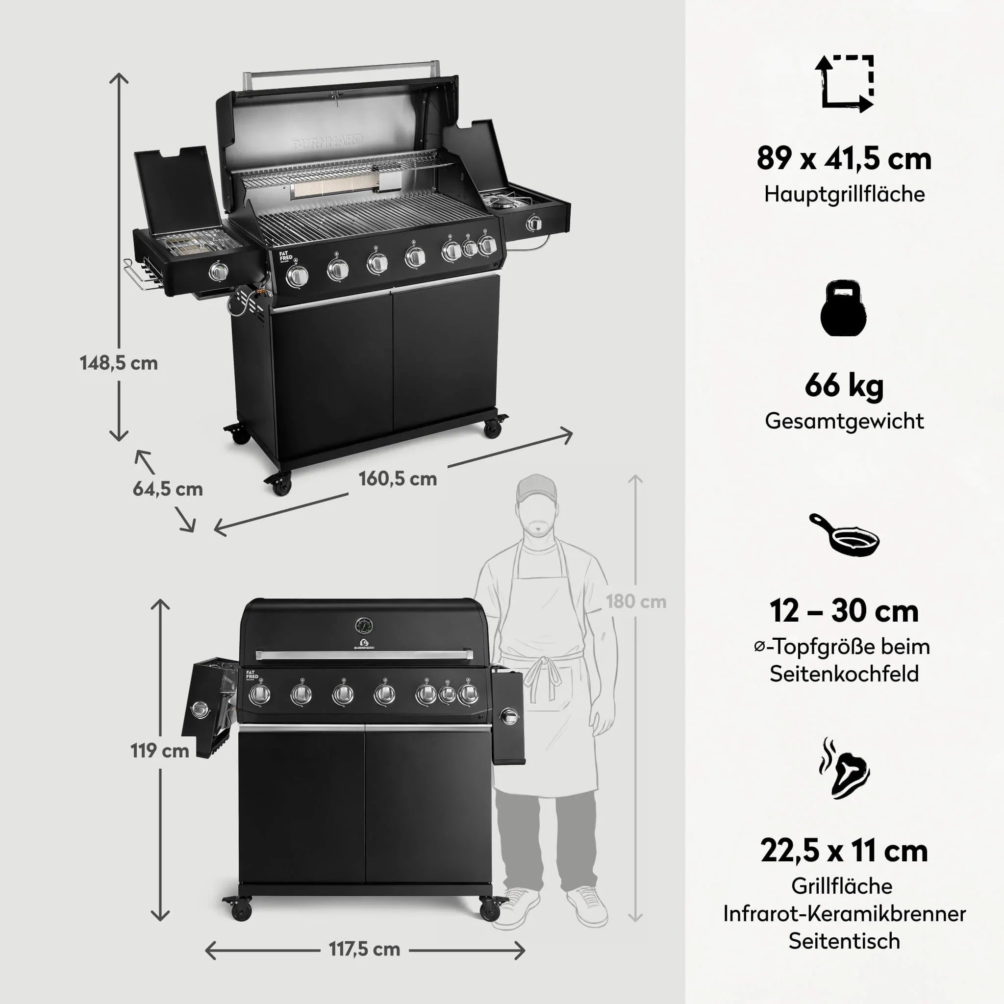 Burnhard Fat FRED Deluxe Gasgrill Black Edition 6-Brenner mit Edelstahlrost (Series 4)