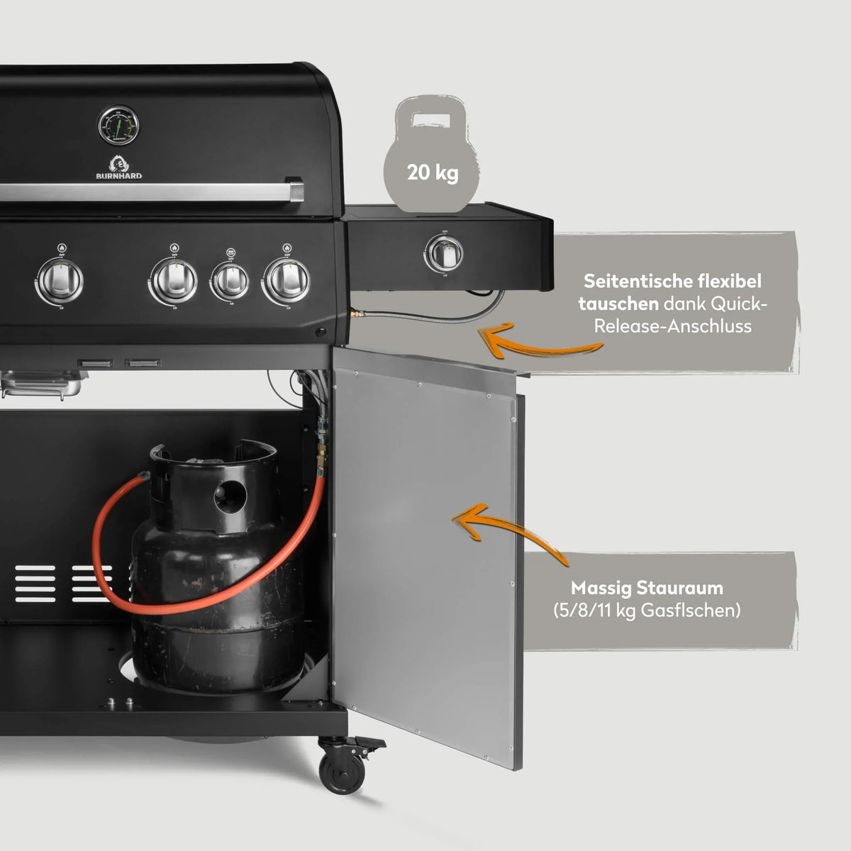 Burnhard Big FRED Deluxe Gasgrill Black Edition 4-Brenner mit Edelstahlrost Series 4