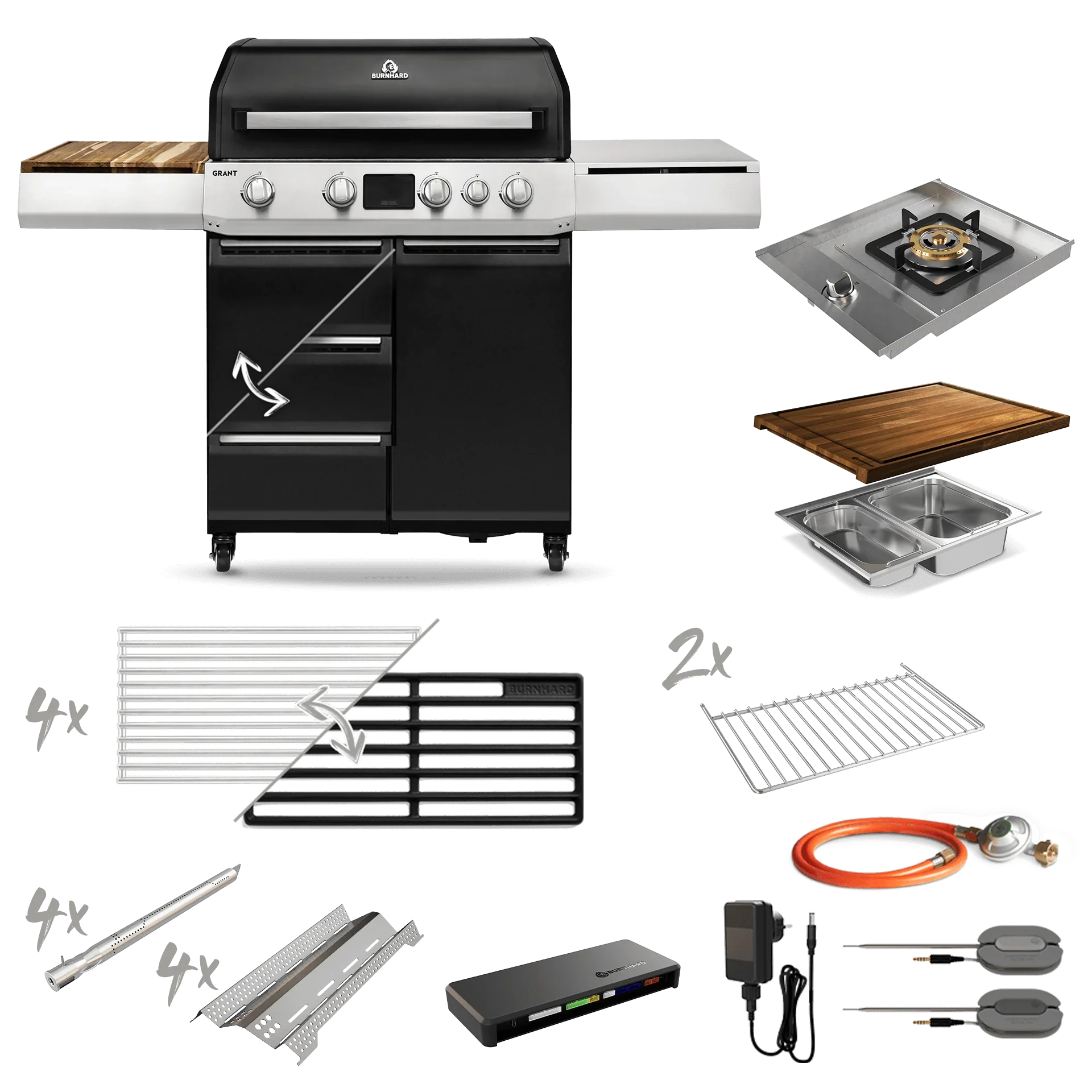 Burnhard GRANT Upgrade - Modularer Gasgrill 4-Brenner mit Schubladen und Gussrosten
