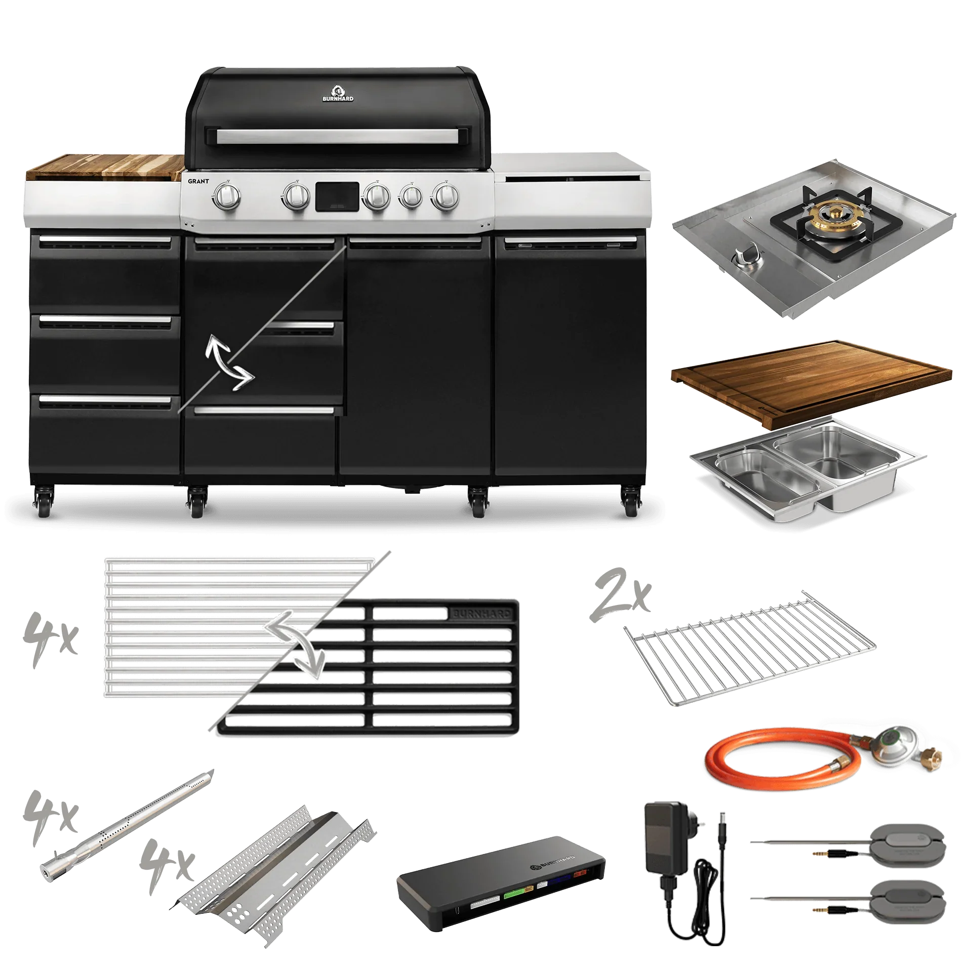 Burnhard GRANT Pro - Modularer Gasgrill 4-Brenner mit Türen und Gusseisenrost