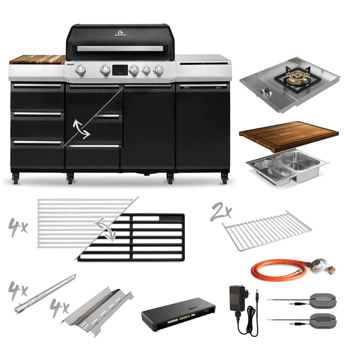 Burnhard GRANT Pro - Modularer Gasgrill 4-Brenner mit Schubladen und Edelstahlrost