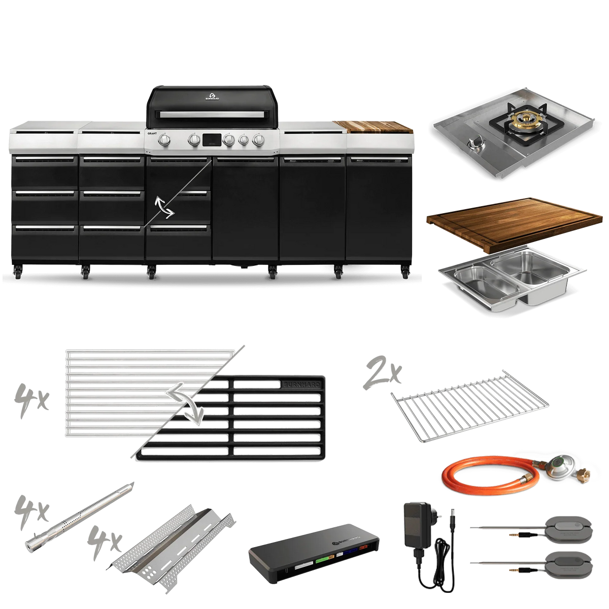 Burnhard GRANT Station - Modularer Gasgrill 4-Brenner mit Schubladen und Edelstahlrost