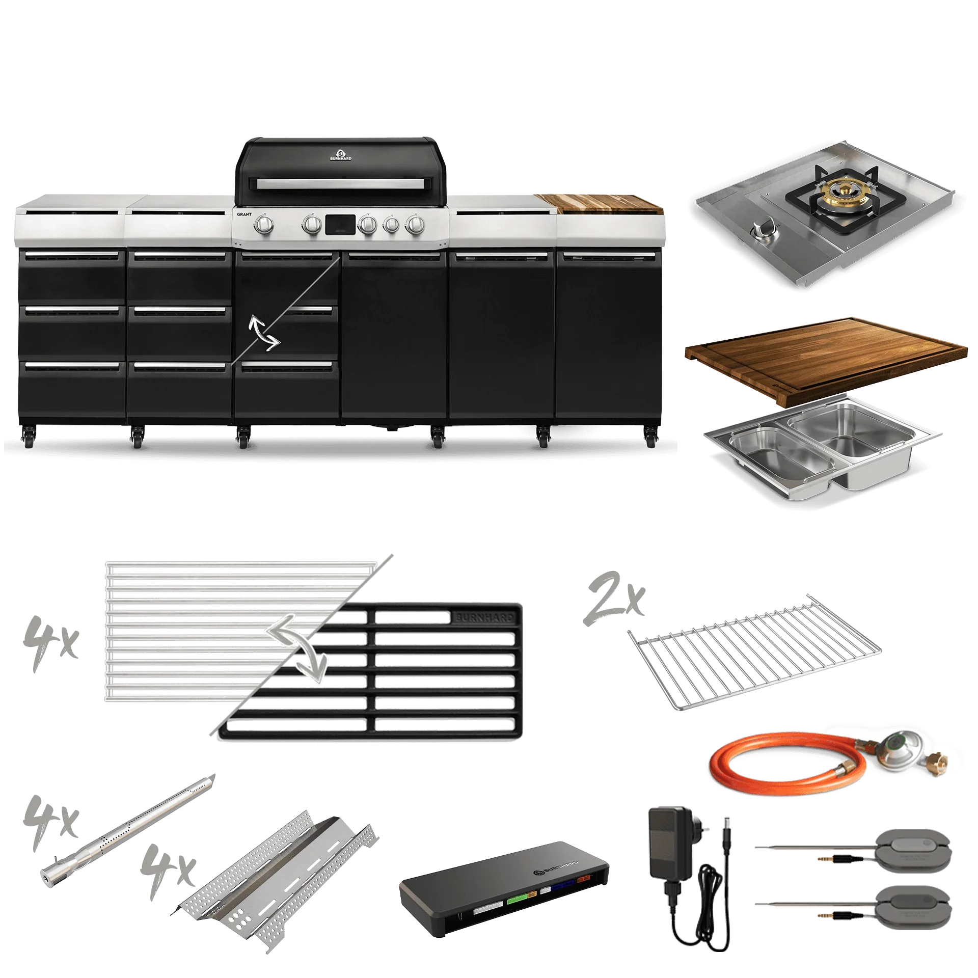 Burnhard GRANT Station - Modularer Gasgrill 4-Brenner mit Schubladen und Gusseisenrost