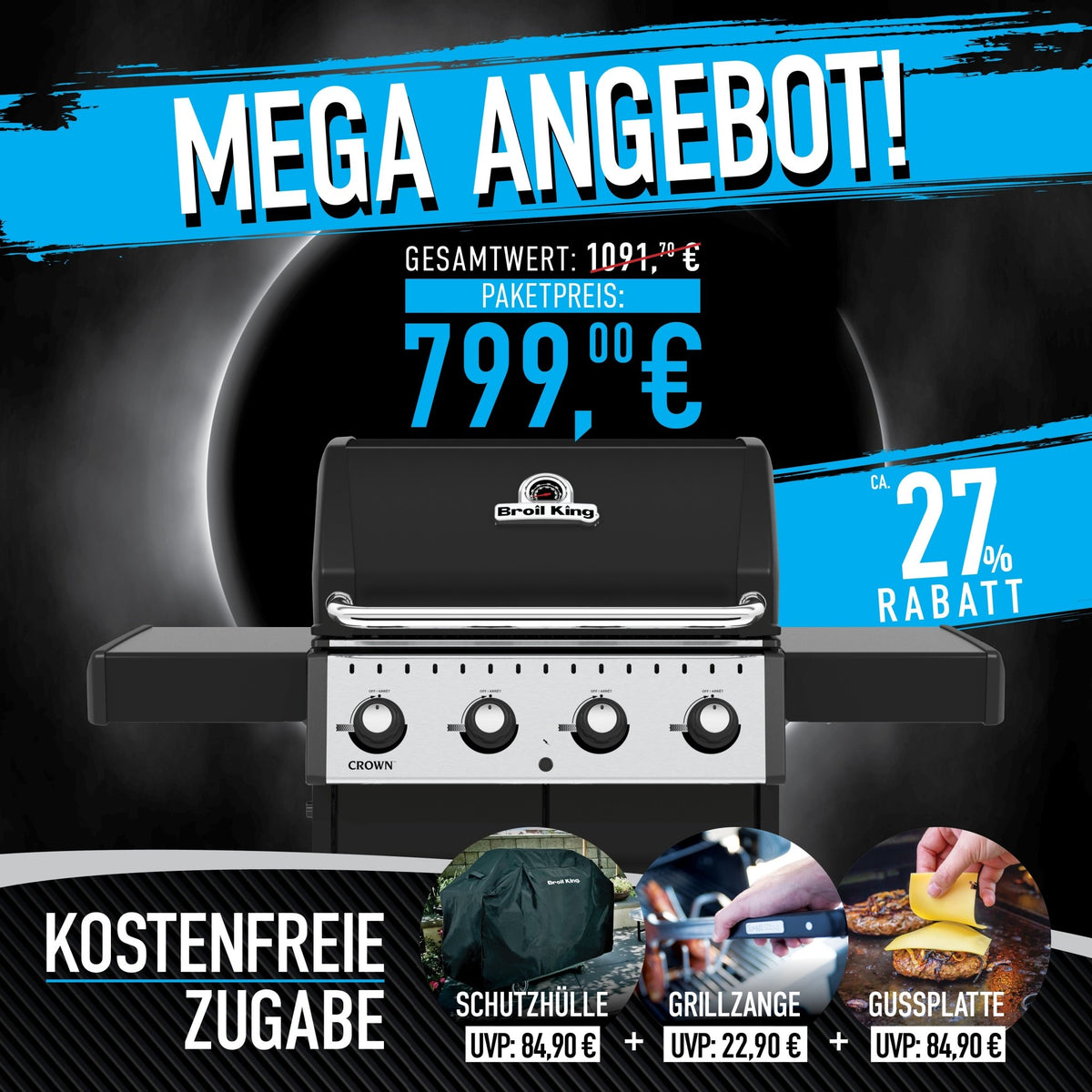 Broil King Crown 420 Bundle inkl. Abdeckhaube und Grillzange