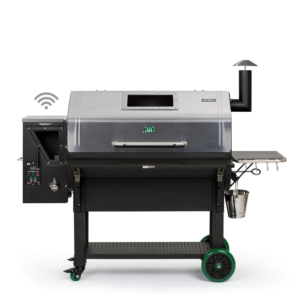 GMG Jim Bowie Prime Plus WiFi Pelletgrill mit Edelstahlhaube, geschlossen (Herstellerbild)