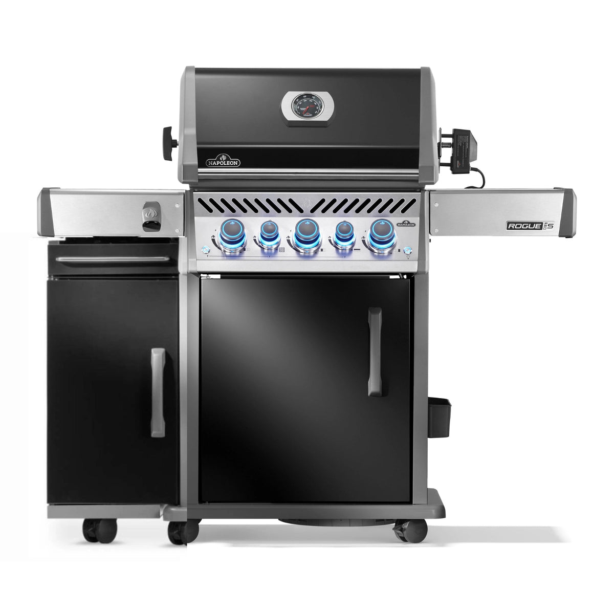 Napoleon Rogue PRO-S 425 mit Gußrosten, Schwarz, inkl. Drehspieß und Seitenschrank