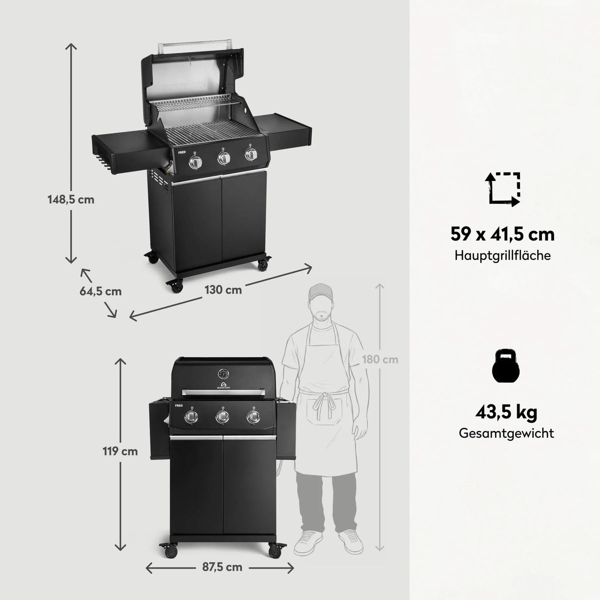 Burnhard FRED Base Gasgrill 3-Brenner mit Edelstahlrost Series 4