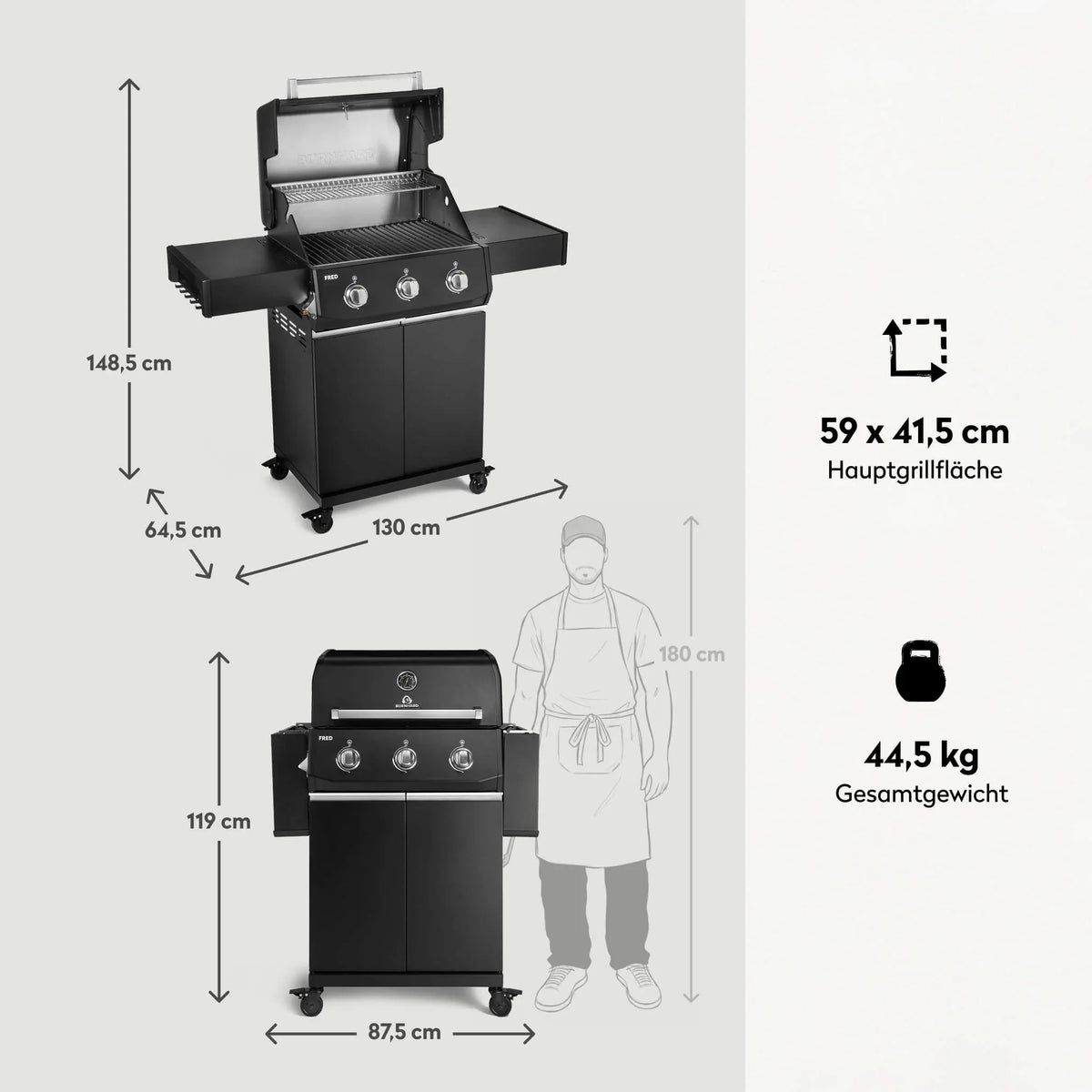 Burnhard Big FRED Base Gasgrill 4-Brenner Basic mit Gusseisenrost Series 4