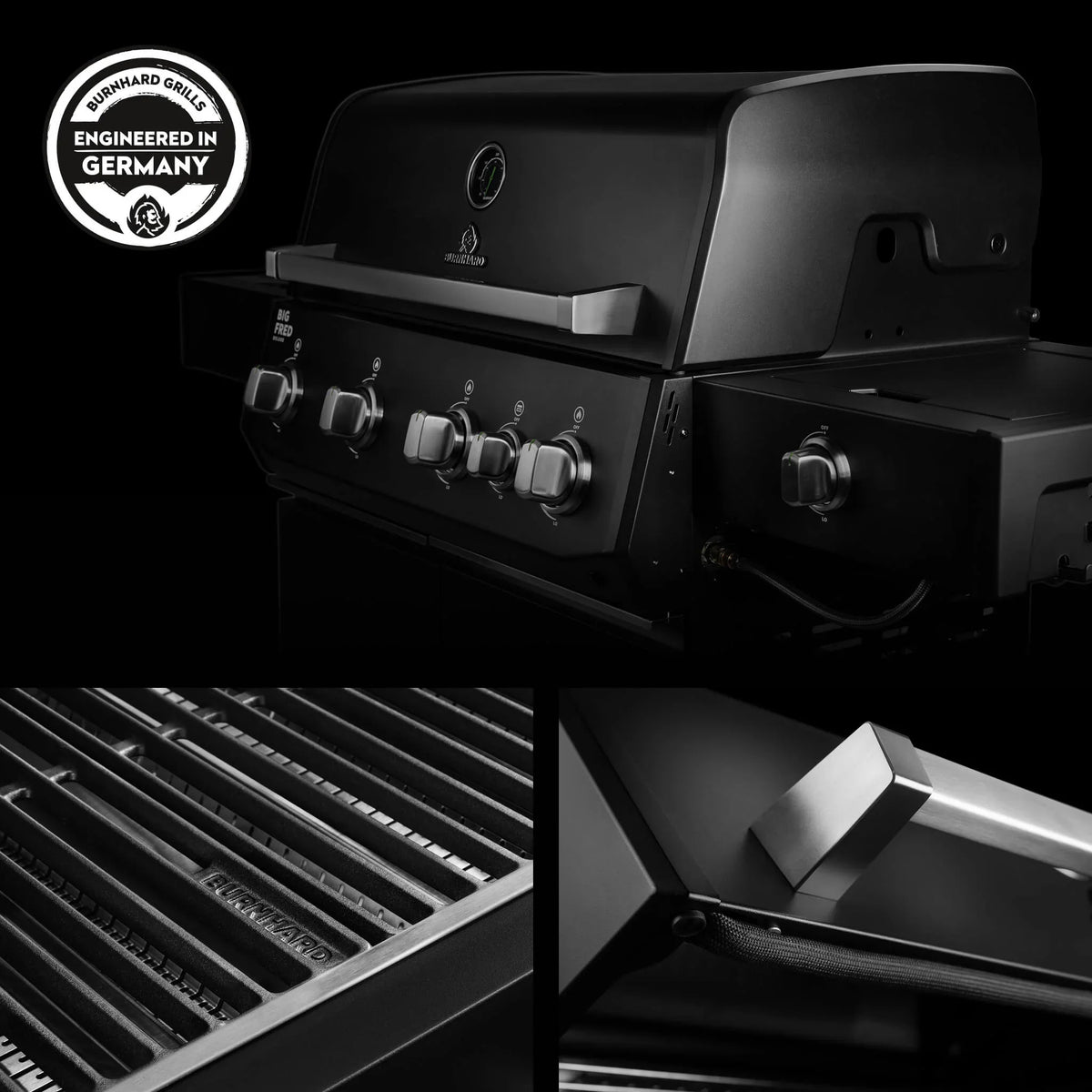 Burnhard Big FRED Deluxe+ Gasgrill Black Edition 4-Brenner mit Gusseisenrost Series 4