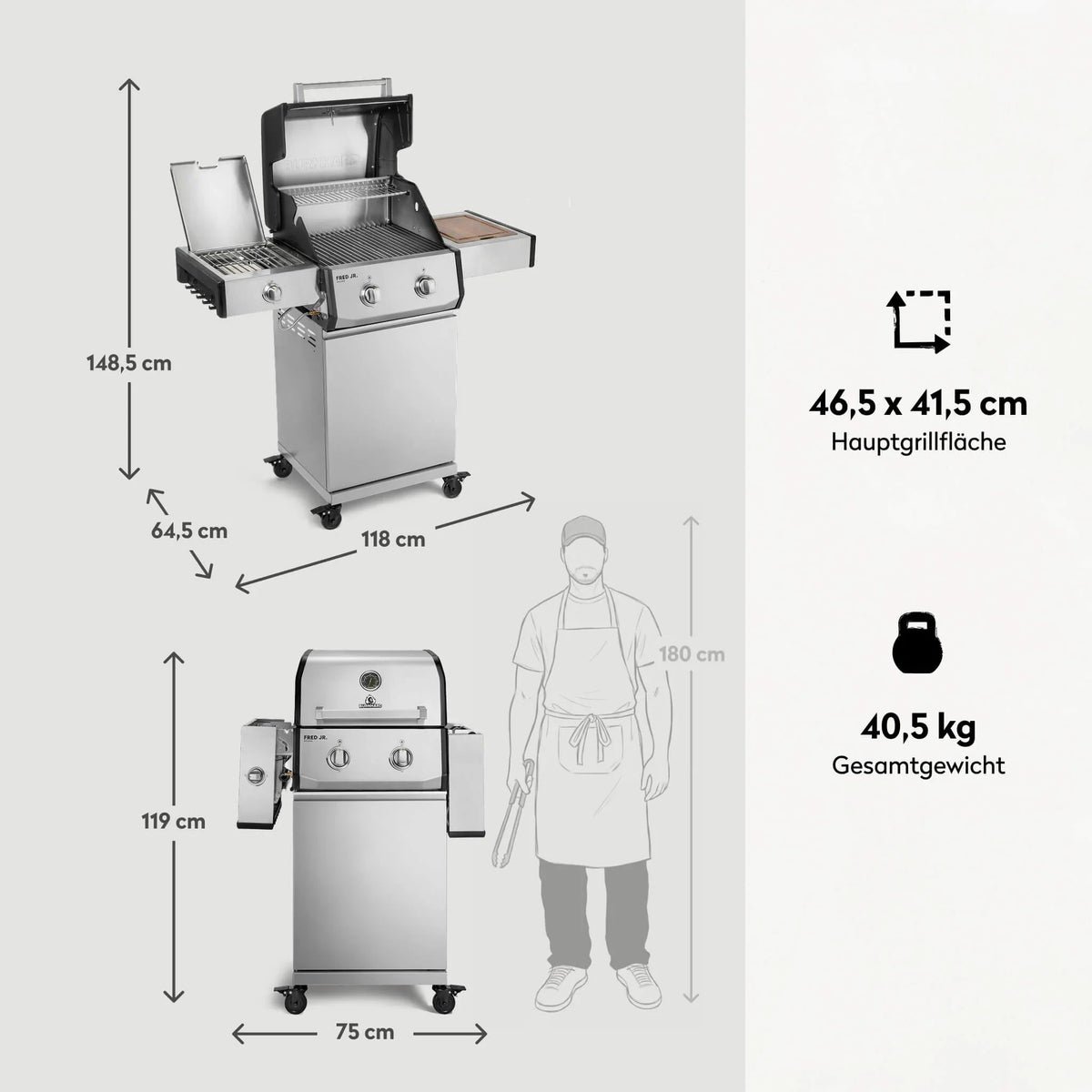 Burnhard FRED Jr. Deluxe Gasgrill Edelstahl 2-Brenner mit Edelstahlrost Series 4