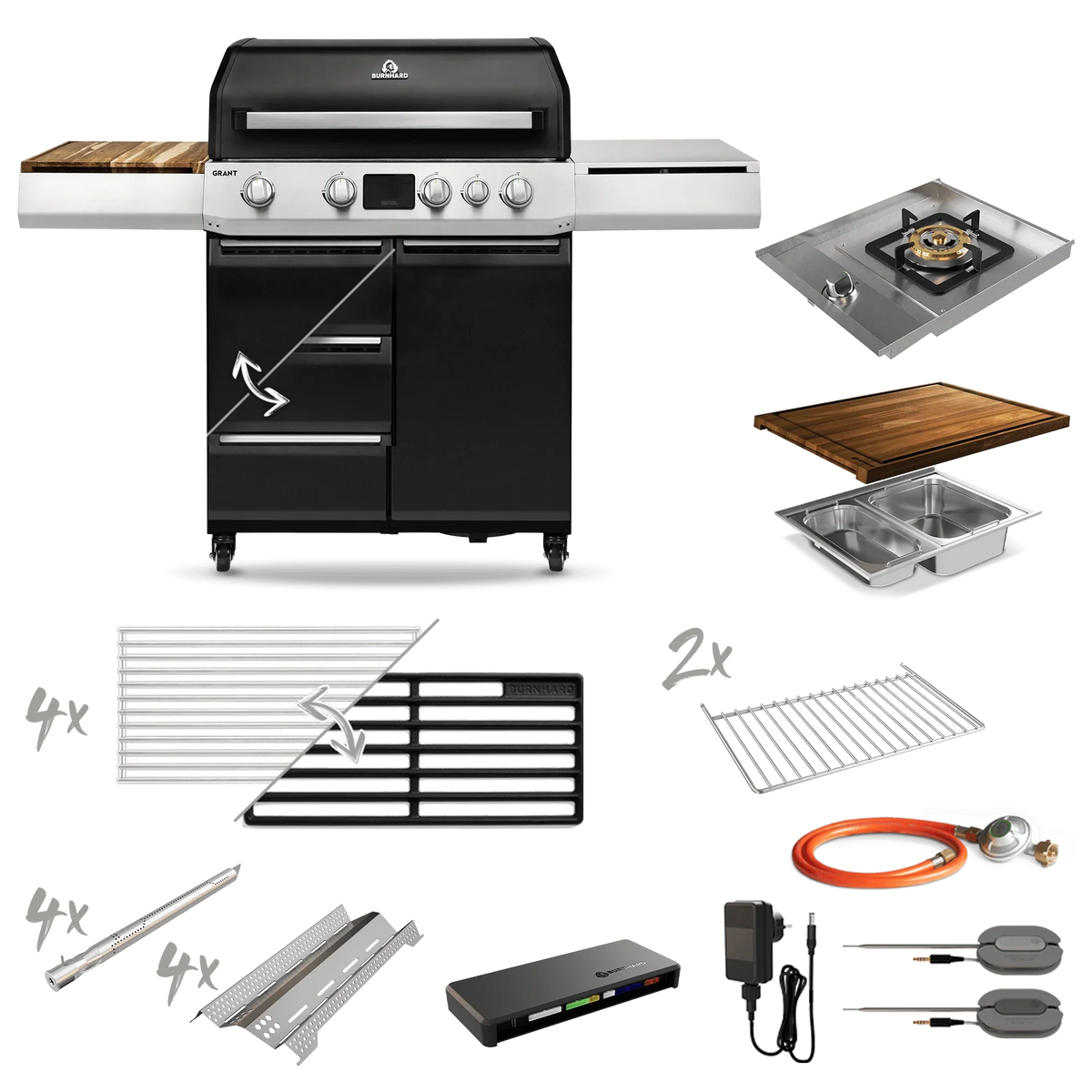 Burnhard GRANT Upgrade - Modularer Gasgrill 4-Brenner mit Türen und Gusseisenrost