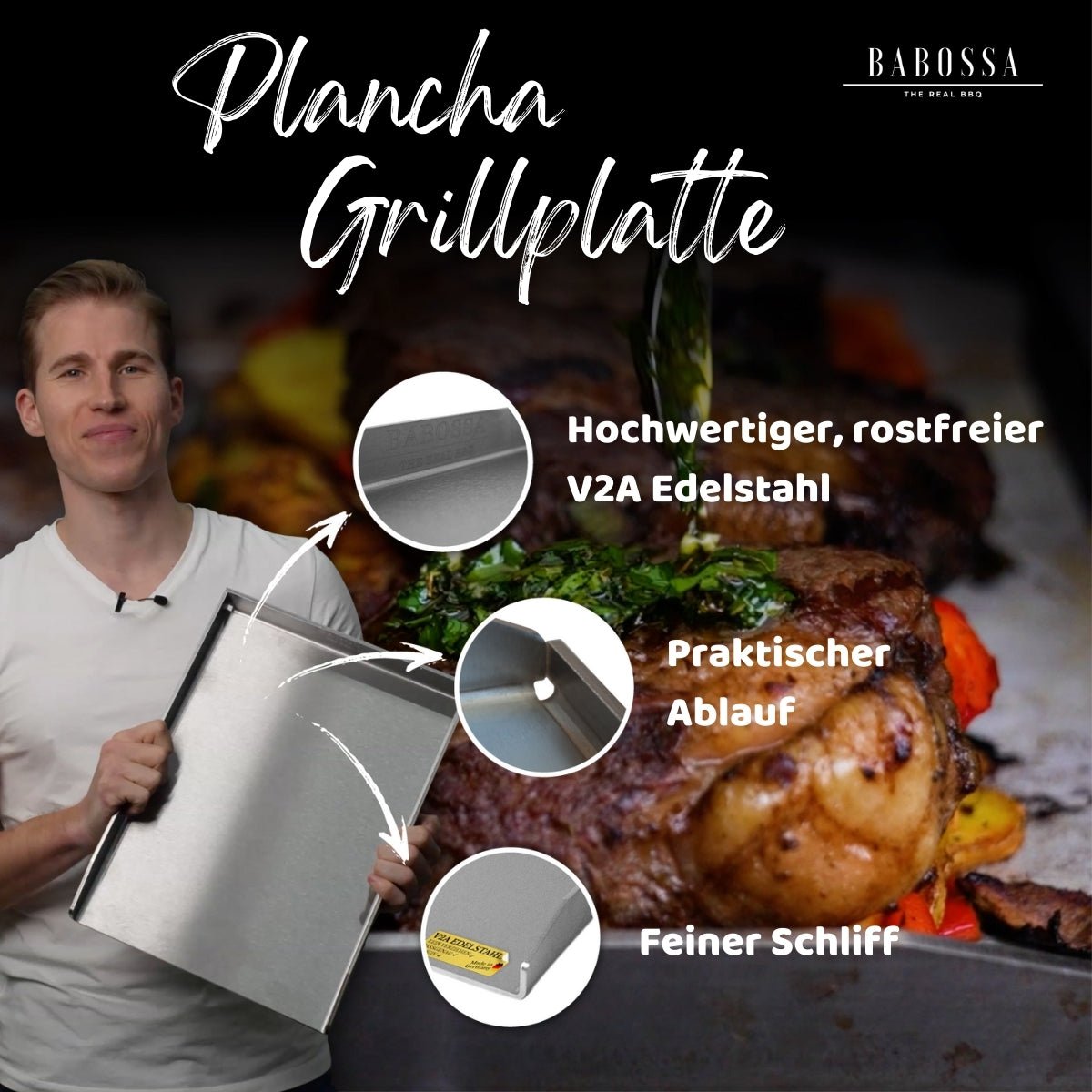 Plancha | Grillplatte | Edelstahl V2A | Rösle Videro G2 - P & E2 - P | 32,5 x 19,0cm - BABOSSAPlancha | Grillplatte | Edelstahl V2A | Rösle Videro G2 - P & E2 - P | 32,5 x 19,0cmPlanchaRösleBABOSSA